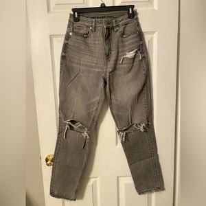 American Eagle Grey wash ripped mom jeans- Size 2